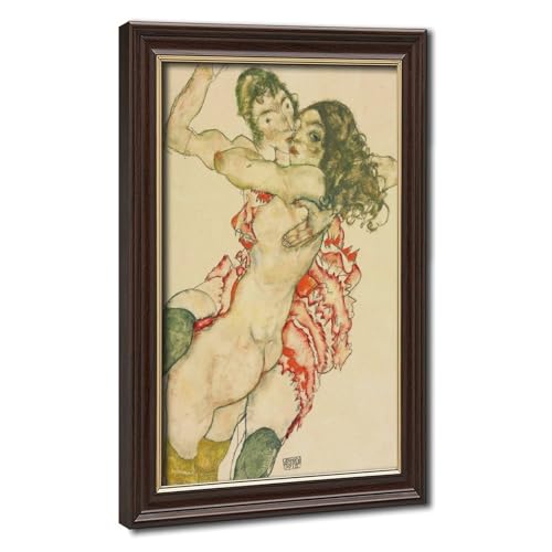Impression toile Deux femmes embrassant 1915 Schiele cadre bois