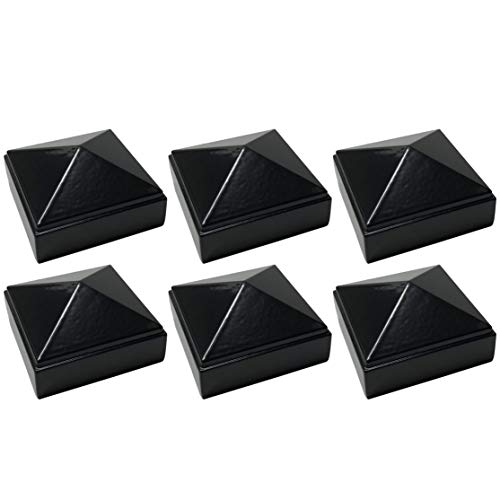 2" x 2" Aluminium Pyramid Post Cap for Metal Posts - Pressure Fit - Black (6 Pack)