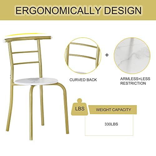 Image of VECELO 3 Piece Small Round Dining Table Set for Kitchen Breakfast Nook, Wood Grain Tabletop with Wine Storage Rack, Save Space, 31.5 inch, White and Gold
