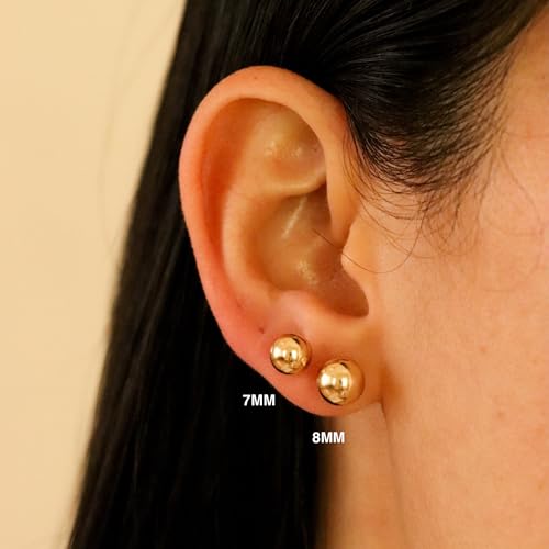 14k Real Gold Ball Stud Earrings for Women & Men (2mm-8mm Diameter) - Real 14k Gold, Secure Screw Back Design3