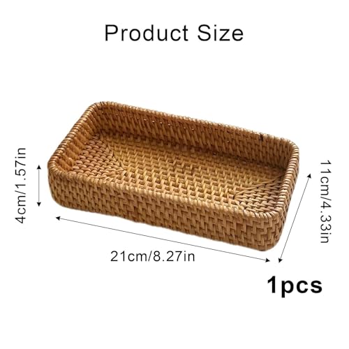 Rattan Tray, Perfume Tray Keys Bowl Key Bowl for Hallways Key Trays, Decorative Rectangle Small Hamper Basket Hamper Basket Empty, Woven Baskets Applicable to Corridor Storage and Table Ornament
