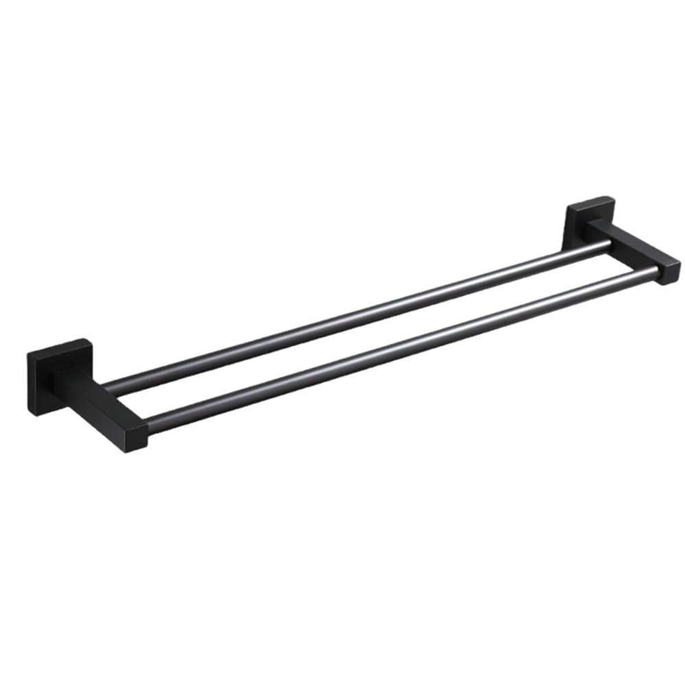 Porte-serviettes double noir mat de 45cm, support mural en aluminium carré