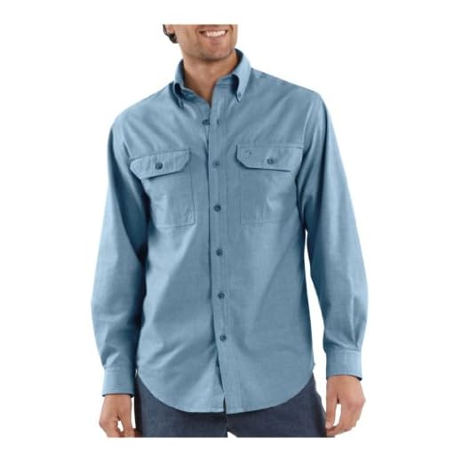 Carhartt mens Long-sleeve Lightweight Chambray Button-front Relaxed-fit S202 (Big & Tall) button down shirts, Blue Chambray, 4X-Large US