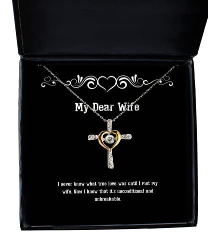 Game On Novelties Brilliant Wife Gifts, I Never Knew What True Love was Until I met My Wife. Now I Know, Birthday Cross Dancing Necklace for Wife, Husband, Present, Gift Ideas, Card, Flowers