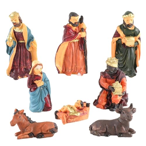AZIDWERYQ Figure del presepe 8 pezzi/set Presepe in resina con Gesù Bambino e animali Scena realistica Decorazioni natalizie Set natalizi per di decorazioni per la casa