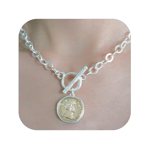 KKOXZ Chunky Gold Coin Pendant Necklace Trendy Layered Statement Chain
