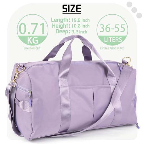 Personalized Travel Bag for Women, Bridesmaid Gift Bag, Weekender Bag with Embroidered Name, Monogram Overnight Duffle Bag with Shoe Compartment and Wet Pocket for Airplane,Gym,Overnight (Purple)3