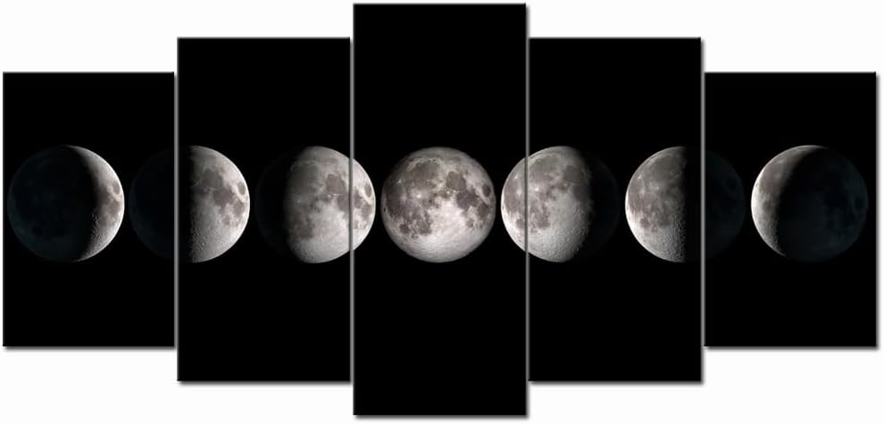 sechars Moon Phases Canvas Wall Art Decor Black and White Lunar Moon Pictures Paintings for Home Office Decorations Framed Ready to Hang