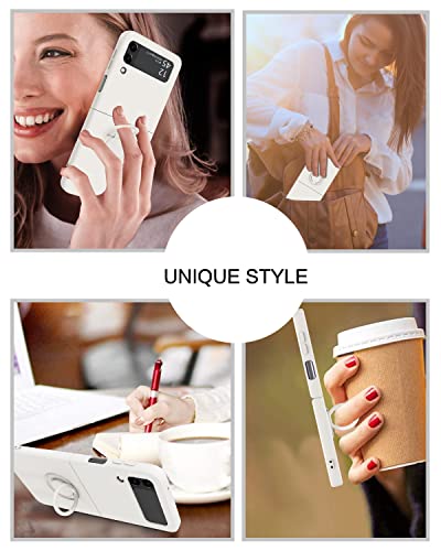 Bentoben Samsung Galaxy Z Flip 3 Case, Phone Case Samsung Z Flip3 5G, Slim Silicone Kickstand Ring Holder Shockproof Protetive Bumper Girls Women Boys Men Cover For Galaxy Z Flip 3 2021, White Design #TOP6