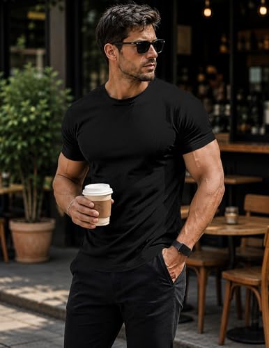 Image of JMIERR Mens Short Sleeve T Shirt Summer Muscle Slim Fitted Crewneck Longline Tees Shirts for Gym Workout