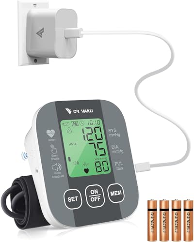 Image of DR VAKU BP Monitor Fully Automatic Blood Pressure Machine to Check Digital Accurate Level for Home Monitoring Device with Talking Function,Large Display + Cuff Kit Best Accurate Apparatus Measurement with 20w PD Adapter (Dark Grey)
