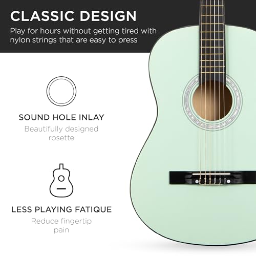 Image of Best Choice Products 38in Beginner All Wood Acoustic Guitar Starter Kit w /Case, Strap, Digital Tuner, Pick, Strings - SoCal Green
