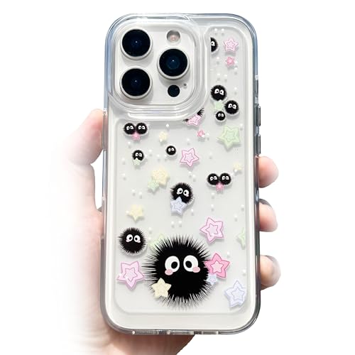 NXBNK Star Soot Sprite Clear Phone Case for iPhone 16 Pro Case, Cartoon Soft Protective Case Cover for iPhone 16 Pro 2024 - Soot Sprite