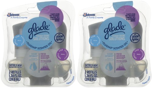 Glade Tough Odor Solutions Plugins Scented Oil Refill - Fresh Mountain Morning/Clear Springs - 2 ct - 2 pk