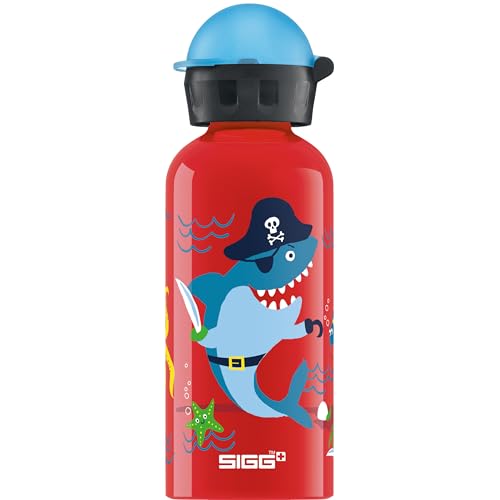 SIGG - Alu Trinkflasche Kinder - KBT Underwater Pirates - Auslaufsicher & Bruchsicher - Federleicht - BPA-frei - Klimaneutral Zertifiziert - Sport & Schule - Rot mit Unterwassertieren - 0,4L