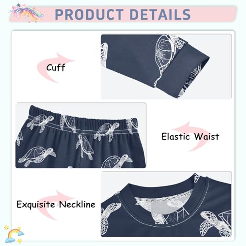 Fustylead Cute Hand Draw Turtle 2-Piece Cotton Pajama Set, Long Sleeve Top and Matching Bottom4
