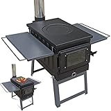【STABILE KOCHPLATTFORM】 Die flache Oberseite des Holzofens ist Ihre Kochfläche. Der Holzofen kann verwendet werden, um Essen zu kochen, wenn Sie im Freien sind, kochen Sie, was Sie wollen, stellen Sie einen Grill auf den Herd und Sie können auch köstliche Grillabende zubereiten.