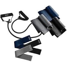 EDX Resistance Loop Bands with Handles for Workouts, Exercise, Fitness, Stretching, Physical Therapy | Set of 7, Navy