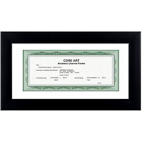 CORE ART 5x10 Business License Frame in Black, Professional Bank Check Frame 3.5x8 with Mat, High Definition Plexiglass, Wall or Tabletop Display Cover