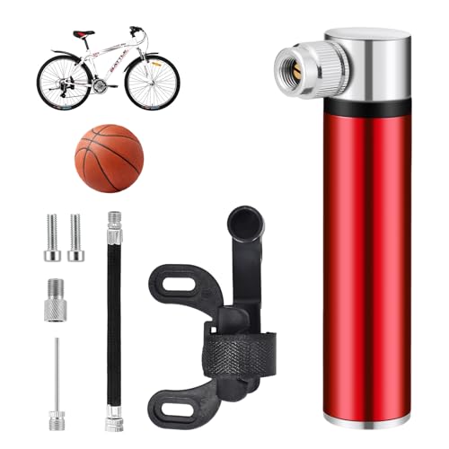 Pequeña bomba de aire portátil para bicicleta, 120 PSI, alta presión, ligera, de aluminio, con soporte para cuadro para bicicleta de carretera, montaña, fútbol, voleibol, color rojo