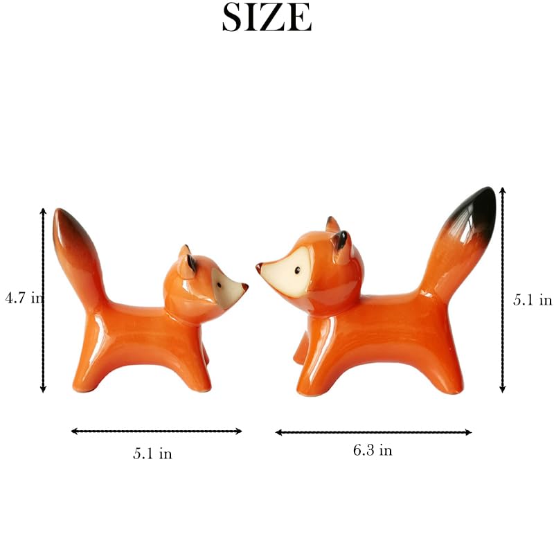 Figura de zorro cerámico rojo 2 piezas decorativas miniatura 2