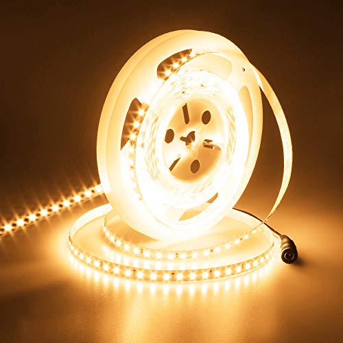 JOYLIT 24V Bright White LED Strip Lights 3000K Warm White 5M 7500LM CRI 90+, CE UL Listed Tape Light 120LEDs/M SMD 2835 Self Adhesive Flexible 90W Light Strips for Commercial, Residential, Industrial