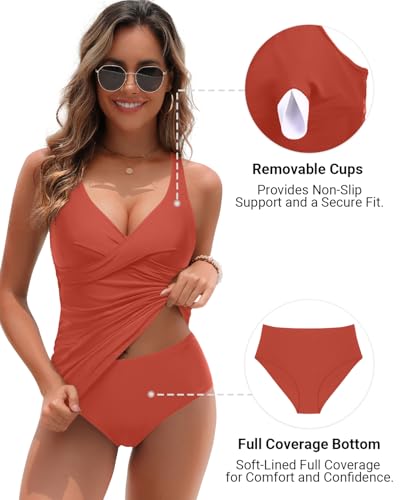 Image of Yonique Tankini Swimsuits for Women Tummy Control Bathing Suits Two Piece Tankini Tops with Bikini Bottoms Twist Swimwear