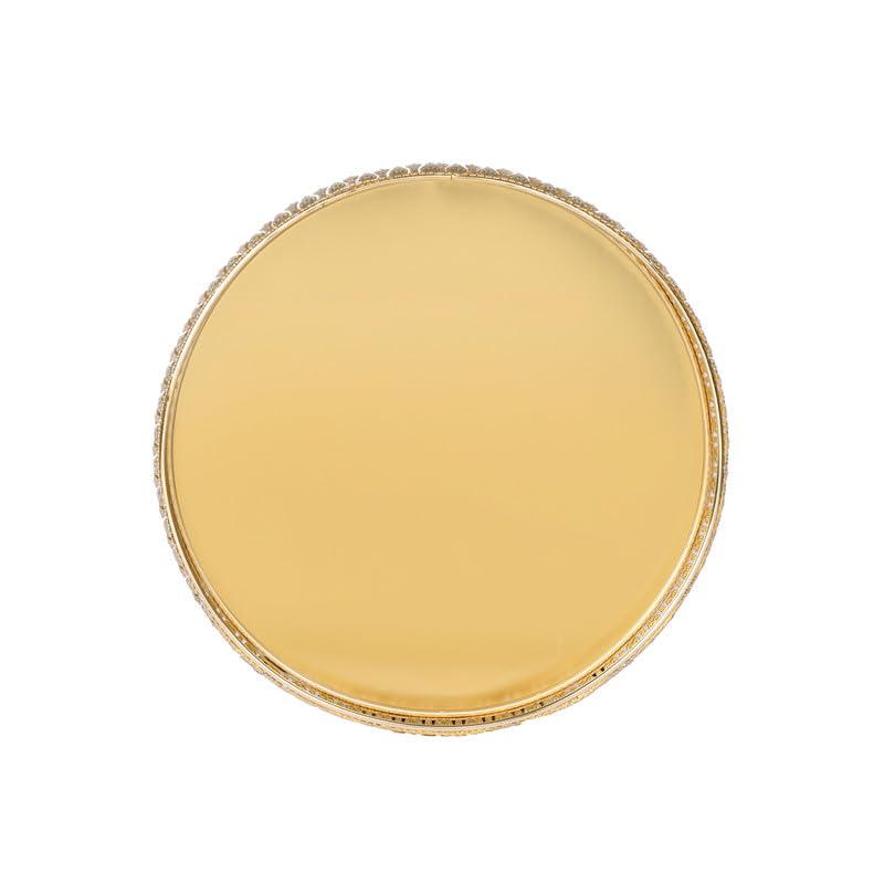 Image of R Ayurveda Copper Decorative Golden Alloy Tray - 10 inches Round Vanity Organizer for Jewelry, Makeup, Perfume | Elegant Vintage Metal Tray for Bathroom, Dresser, or Gift Decor