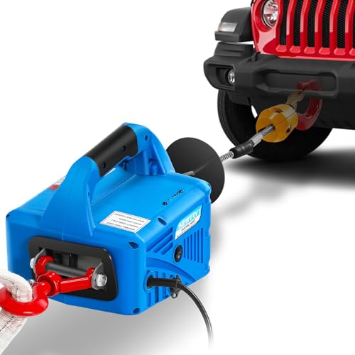 NEWTRY 1,100lb Electric Hoist with Wire Remote Control 16ft/min, 110/120 Volt 25ft Portable Electric Winch w/Straps