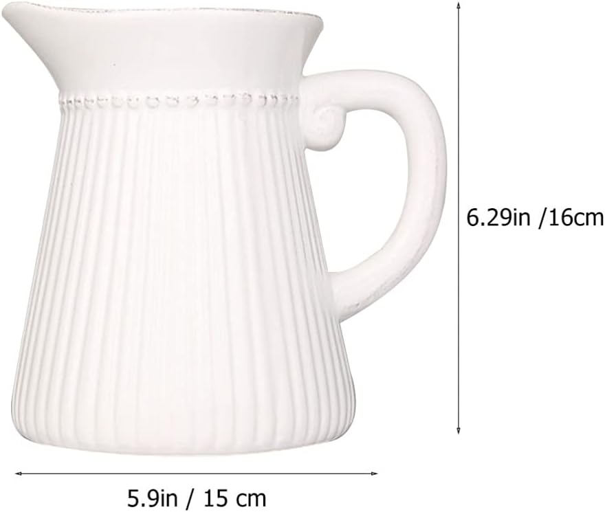 Amosfun Ceramic Pitcher Vase Flower Pot with Handle White Decorative Vase Water Pitcher Porcelain Flower Holder Arrangements Home Office Decoration - Image 2