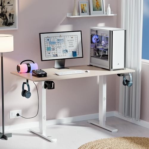 Image of ARTIKEL Artidesk Eco Electric Height Adjustable Table for Office Work & Home-Sit Stand Gaming Desk 80kg Load, Cup Holder, 2 Hooks,Cable Organizer 2Split Tabletop (Light Oak, 120x60 CM)
