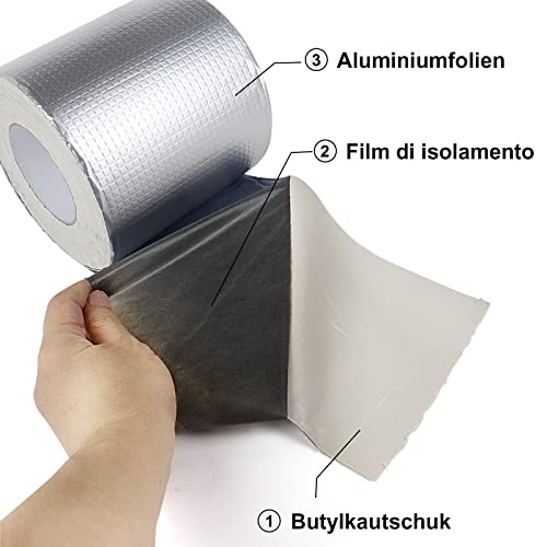 Alu Butylklebeband 150mmx10mx1.5m(T) Wetterfestes Dichtungsband für ein dauerhaftes Abdichten von Dachanschlüssen Stößen und Wohnwägen für boot, rohrabdichtung, dachleck, BOMEI PACK