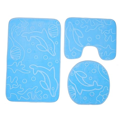 Alipis 3pcs Boy Girl Cartoon Bathroom Mat Set -Skid Floor Rug Backing Water-Absorbent Toilet Seat Cover Cute for Safe and Fun Bathroom