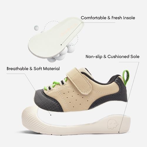 Image of Balabala Girls Boys Toddler Sneakers Wide Toe Box Walking Shoes | Unisex Kids Sneakers with hook-and-loop straps, non-slip soles, soft heel cushion, and flexible support for play