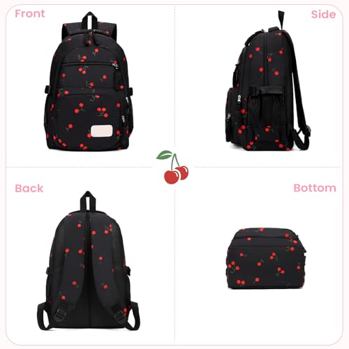 Image of Coquette Cherry Backpack - Cute Kawaii Backpack Set Aesthetic Daypack Cute Rucksack (C02 Cherry Black)
