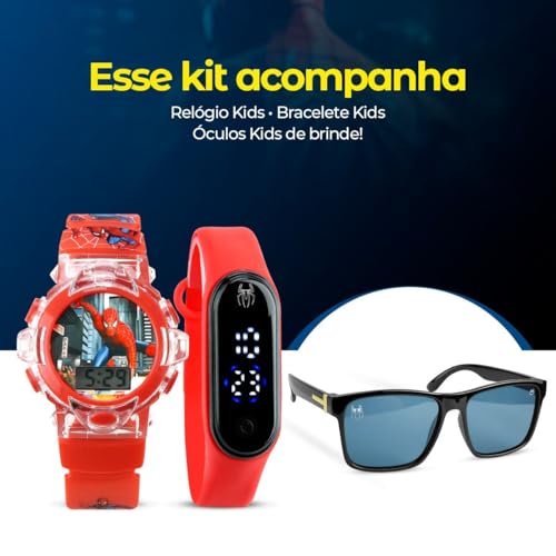 Relogio infantil homem aranha + oculos proteção uv qualidade premium menino presente