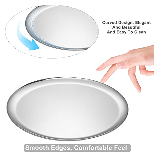 11.02Inch/280 Mm Silver Stainless Steel Tray,Round Jewelry Tray,Cosmetic Storage Tray,Service Tray,Decorative Tray,Multi-Uses Storage Tray Organizer Plate #TOP6