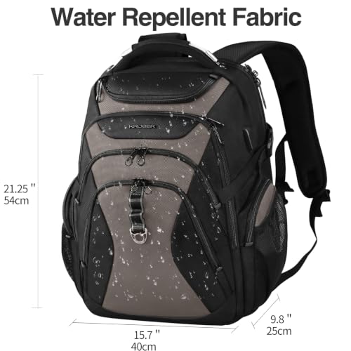 Image of KROSER Travel Laptop Backpack 18.4 Inch XXXL Gaming Backpack with Hard Shell Saferoom RFID Pockets Water-Repellent Business College Daypack Stylish Laptop Bag for Men /Women-Black Light Browm