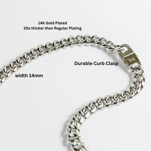 Dubai Collections Te Gold Chain For Men Cuban Link Real 14Mm 14K Karat Diamond Cut Heavy Solid Plated Thick Clasp Us Made (22.0) #TOP1