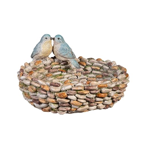 Evergreen Garden Resin Pebble Bird Baths for Outdoors Heavy Duty | Metal Bird Bath Bowl with Birds | Ground Standing Bird Bath and Feeder for Garden Yard Deck by Evergreen Garden - Used condition - US$29.67