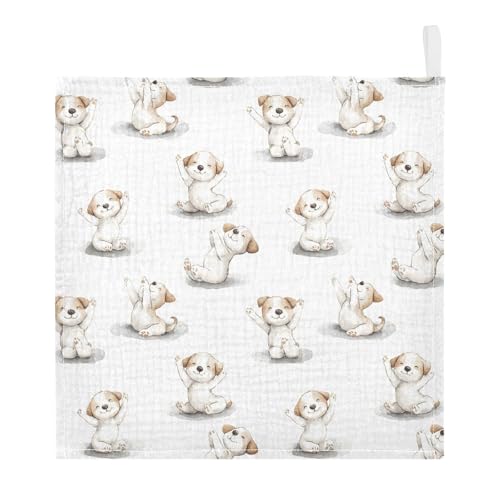 vvfelixl Baby Muslin Washcloths Cartoon Puppy Do Yoga Baby Burp Cloths Cotton Babys Face Towel for Newborn Infants Boys Girls Soft and Absorbent 11.8 X 11.8 in, 3 Pack