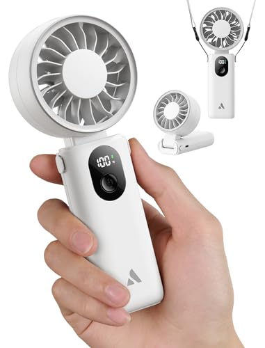 Image of Aecooly Mighty Portable Handheld Fan | 26H Max Cooling Time | 3 Flexible Modes | 5 Speeds Wind | Battery Level Display | USB Rechargeable Mini Personal Battery Powered, Gifts for Women, Travel -White