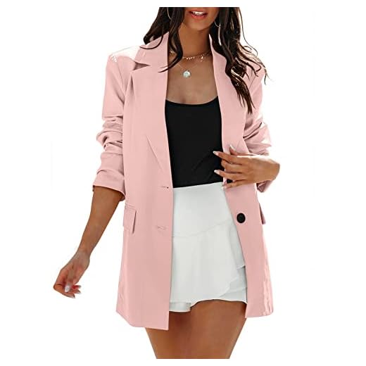 ANRABESS Women's Casual Button Long Sleeve Lapel Open Front Pad Shoulder Oversized Office Blazer Jacket Work Suit 638fense-M Pink