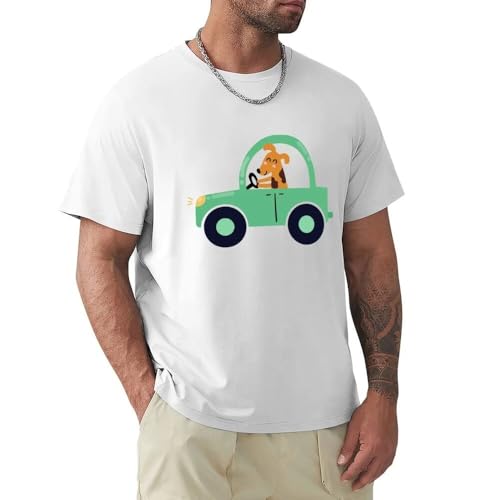 MKCSHCBV Dog Driving A Car Style Funny T-Shirt White M