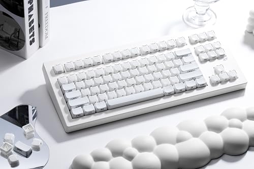 Image of ZORNHER CG870 Wireless Mechanical Keyboard,80% White Gaming Keyboard, Creamy Keyboard,Cute Jelly Cat Clear Ceramic Jade Keycaps,Girly Aesthetics Kitty Keyboard,Creamy Sounding Linear Switches