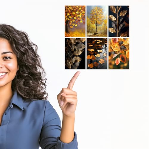 Image of SiddArtify Autumnal Leaves in Warm and Gold Tones Art Print Set - Set of 2-4x6 Inch - Board (Pack of 6) - Sticker (Pack of 6) Wall Room Decoration art Poster Prints