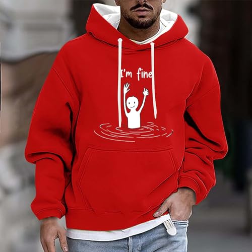 Mens Graphic Hoodies Fashion Printed Long Sleeve Drawstring Sweatshirts with Pocket Fall Solid Color Casual Tops2