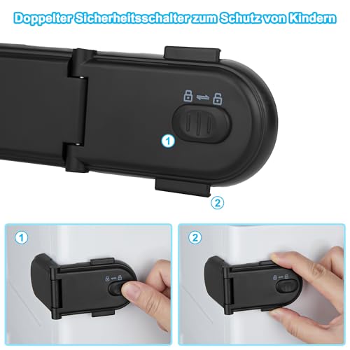 REDTRON Kindersicherung Schrank mit Doppeltem Sicherheitsschalter (4 Pack, Schwarz), kindersicherung kühlschrank mit 3M-Kleber… – Ansicht 2