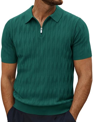 PJ PAUL JONES Men's Quarter Zip Polo Shirts Short Sleeve Textured Knit Polo T Shirt Business Casual Golf Shirts