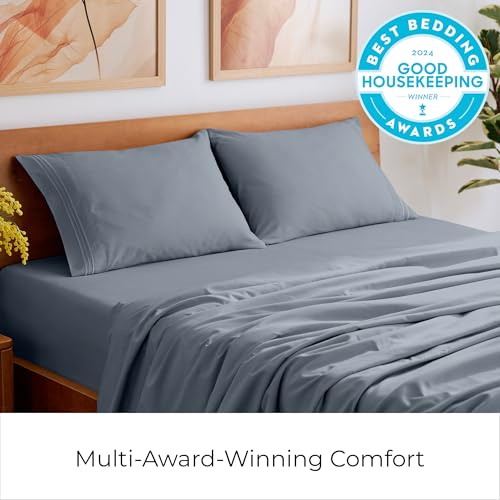 Image of Mellanni Split King Sheets Set - 5 PC Iconic Collection Bedding | Hotel Luxury, Extra Soft, Cooling Bed Sheets - Wrinkle, Fade, Stain Resistant (Split King, Mineral Gray)